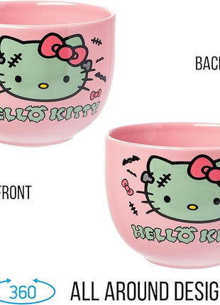 Silver Buffalo Sanrio Hello Kitty Halloween Spooky Frankenstein Ceramic Ramen Bowl with Chopsticks, Microwave Safe, 20 Ounces