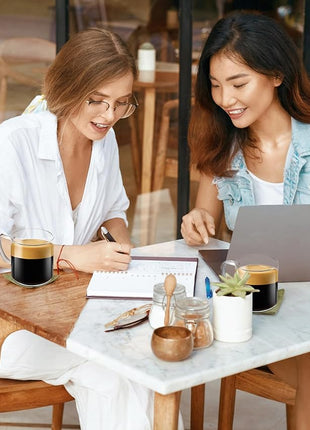 LUXU Glass Coffee Mugs Set of 4,14 oz Clear Coffee Cups,Hand Blown&Seamless Design,Heat Resistant and Explosion-Proof,Lightweight Tea Mugs with Anti Scald Handle Ideal for Home,Cafe