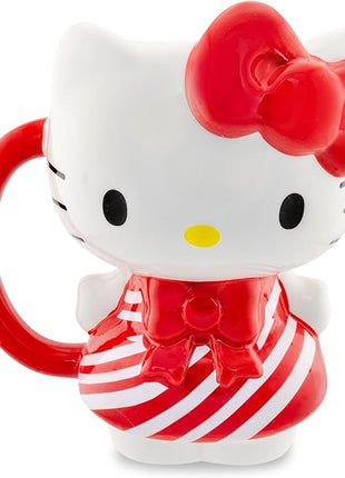 Silver Buffalo Sanrio Hello Kitty Christmas Holiday Candy Cane Dress 3D Sculpted Ceramic Mug, 20 Ounces