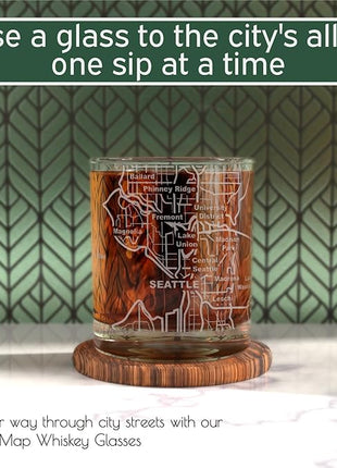 Greenline Goods Whiskey Glasses - 10 Oz Tumbler Set for Seattle lovers, Etched with Seattle Map | Old Fashioned Rocks Glass - Set of 2
