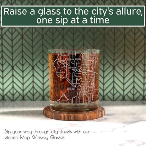 Greenline Goods Whiskey Glasses - 10 Oz Tumbler Set for Seattle lovers, Etched with Seattle Map | Old Fashioned Rocks Glass - Set of 2