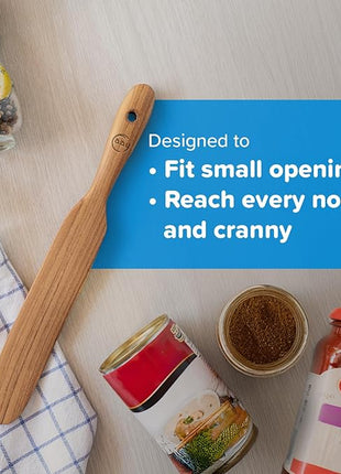 FAAY Handmade Teak Spurtle for Sourdough Starter – Wooden Stirring Stick & Mixing Tool for Deep Jars | Nonstick-Safe, Finished with Coconut Cooking Oil, Crafted in Thailand