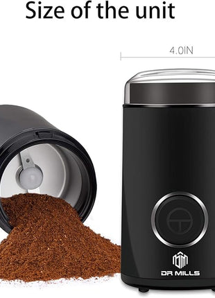 DR MILLS DM-7441 Coffee Grinder Electric, Coffee Bean and Dried Spice Grinder, One Touch Operation, Blade and Cup Made with SUS304 Stainless Steel (Black)