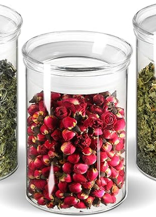 ZENS 15oz Glass Food Storage Jars Set of 3, Clear Glass Canisters with Airtight Lids, Small Container Spice Jars for Kitchen Herbs, Sugar, Blooming Tea, Candy
