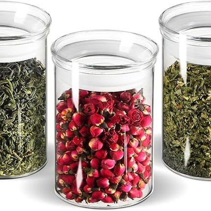 ZENS 15oz Glass Food Storage Jars Set of 3, Clear Glass Canisters with Airtight Lids, Small Container Spice Jars for Kitchen Herbs, Sugar, Blooming Tea, Candy