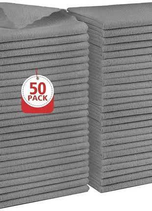 Orighty Grey Microfiber Cleaning Cloth, 50 Pack Highly Absorbent Cleaning Supplies, Lint Free Kitchen Towels Cleaning Rags, Microfiber Towels for Cars, House, Window, 12x12 inch