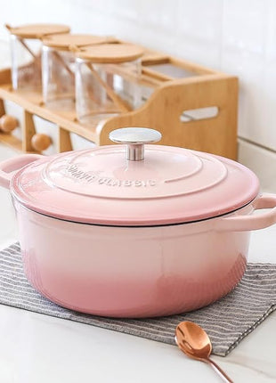 Enameled Cast Iron Covered Dutch Oven with Lid Round Pot for Bread Baking, 7 Quart, Pink