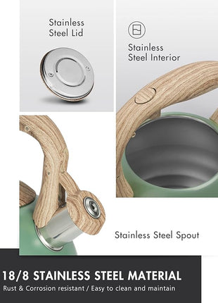 POLIVIAR Tea Kettle, 2.7 Quart Stovetop Tea Kettle, Audible Whistling Teapot, Food Grade Stainless Steel for Anti-Rust, Anti Hot Handle, Suitable for All Heat Sources (JX2022-MN30)