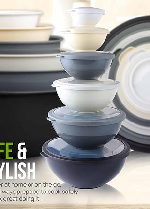 Zulay Kitchen 12 Piece Plastic Mixing Bowls with Leak-Proof Lids Set - Microwave and Freezer Safe Kitchen Mixing Bowls for Preparing, Serving and Storing - Large Nesting Bowls (Midnight Ombre)