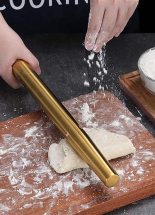 Berglander Gold Rolling Pin, 16.7 Inches Stainless Steel Matte Finish With Gold Titanium Plating Rolling Pin For Baking, Pizza, Dough, Pie, Cookie, Essential Kitchen Utensil Gift Ideas For Bakers.
