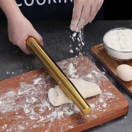 Berglander Gold Rolling Pin, 16.7 Inches Stainless Steel Matte Finish With Gold Titanium Plating Rolling Pin For Baking, Pizza, Dough, Pie, Cookie, Essential Kitchen Utensil Gift Ideas For Bakers.