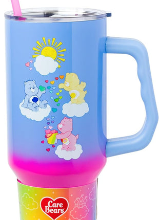Silver Buffalo Care Bears Ombre Stainless Steel Travel Tumbler With Handle, Lid, and Reusable Straw | Holds 40 Ounces