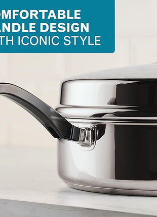 Farberware Classic Series Anniversary Edition Stainless Steel Sauté Pan and Lid with Helper Handle, Induction Suitable, 6 Quart Jumbo Cooker, Metal Utensil Safe - Stainless Steel