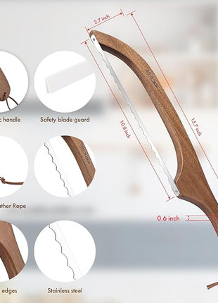 Bread Knife for Homemade Bread,Sourdough bread knife,15.7" Bread slicer for Homemade Bread, Baguettes and More Cuts Thin,Bow Design Easy to Cutting Even Slices