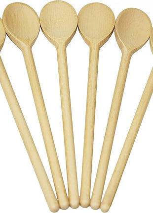 12 Inch Long Wooden Spoon Set by BICB | Natural Beechwood Mixing Spoons for Baking, Cooking & Stirring | Set of 6 Long Wooden Spoons | Cookware Sauce Spoons | Wood Mixing Spoon Set