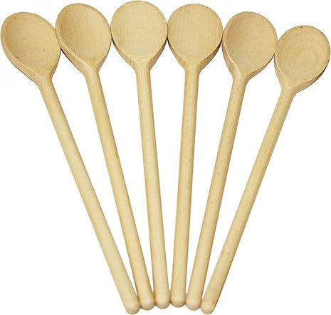 12 Inch Long Wooden Spoon Set by BICB | Natural Beechwood Mixing Spoons for Baking, Cooking & Stirring | Set of 6 Long Wooden Spoons | Cookware Sauce Spoons | Wood Mixing Spoon Set