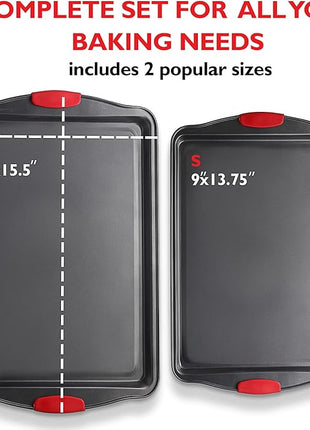 Baking Sheet Set, 2-Piece Cookie Sheet Set with Silicone Handles, Steel Baking Pan, Durable Baking Sheets for Oven, BPA Free Cookie Sheets for Baking Nonstick Set, Premium Sheet Pan, Black Baking Tray