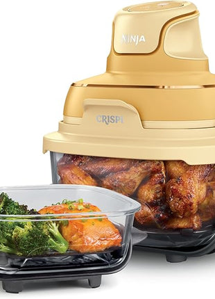 Ninja | Air Fryer | Crispi 4-in-1 Portable Cooking System | 4QT & 6 Cup Glass Containers, Crisper Plates & Storage Lids Included | Microwave, Freezer & Dishwasher Safe | Ginger Snap | FN101GD