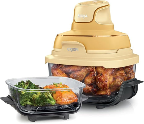Ninja | Air Fryer | Crispi 4-in-1 Portable Cooking System | 4QT & 6 Cup Glass Containers, Crisper Plates & Storage Lids Included | Microwave, Freezer & Dishwasher Safe | Ginger Snap | FN101GD