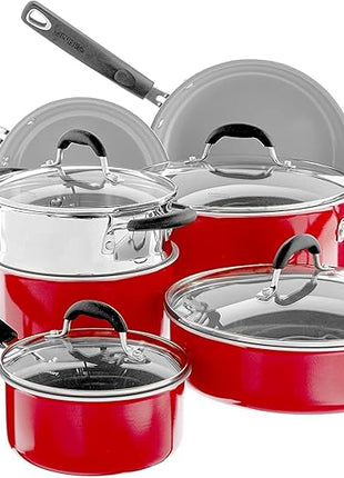 Cuisinart 54C-11R 11-Piece Ceramica XT Nonstick Cookware Set, Red/Stainless Steel