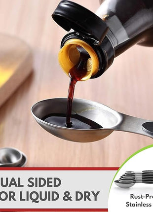 Spring Chef Stainless Steel Magnetic Measuring Spoons Set with Strong N45 Magnets, Heavy Duty Metal Kitchen Gadgets for Baking & Cooking, Fits in Most Kitchen Spice Jars, Set of 8 with Leveler, Black