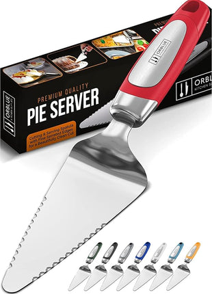 Orblue Pie Server, Essential Kitchen Tool, Serrated on Both Sides, Great for Right or Left Handed Chef, Stainless Steel Flatware, Cake Cutter, Red