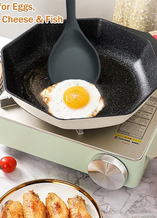 Wok Spatula, Silicone Wok Spatula Turner with Heat Resistant Wooden Handle, Kitchen Utensil Cooking Shovel Scoop Ladle for Scooping, Flipping, Stirring, Durable BPA-free Nonstick Cooking, 13.2Inch