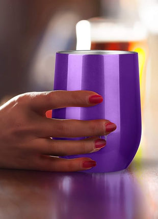 THILY Vacuum Insulated Stemless Wine Tumbler Triple-Insulated Stainless Steel Wine Glass with Lid, Reusable Straw, 12 oz, Wine, Coffee, Cocktails, Gifts Ideas for Women, Her, Girls, Purple