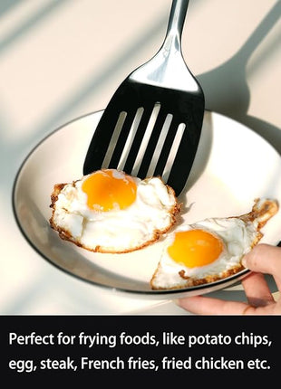 Brushed Slotted Stainless Steel Turner, Metal Spatulas for kitchen Use, Non-Slip Slotted Turner with Ergonomic Handle, Heavy Duty Cooking Utensils for Flipping Grilling Fish Eggs