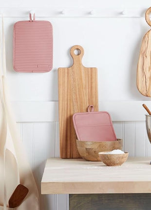 KitchenAid Ribbed Soft Silicone Pot Holder 2-Pack Set, Dried Rose, 7"x9"