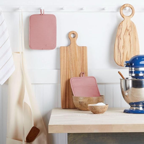 KitchenAid Ribbed Soft Silicone Pot Holder 2-Pack Set, Dried Rose, 7"x9"