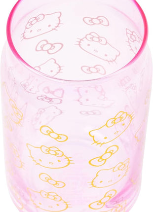 Silver Buffalo Sanrio Hello Kitty Gold 2 Pack Pink Glass Jar Tumbler with Bamboo Lid and Glass Straw, 16 Ounces