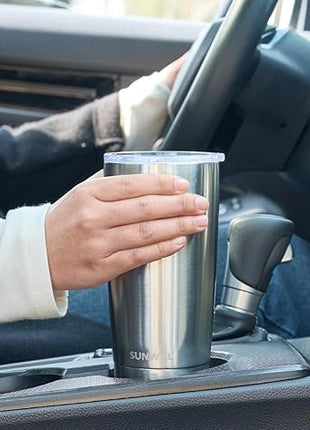 SUNWILL Travel Coffee Tumbler 20 oz, Stainless Steel Mug with Lid, Insulated Cup for Water, Tea, Hot and Cold Drinks, Silver