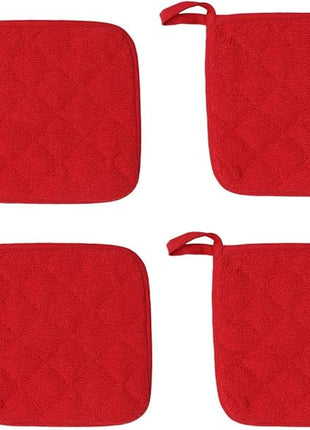 Cotton Pot Holders Cotton Made Machine Washable Heat Resistant Everyday Kitchen Basic Terry Pot Holder, Hot Pads, Trivet for Cooking and Baking Set of 4 (Red)