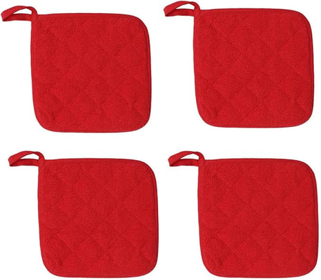 Cotton Pot Holders Cotton Made Machine Washable Heat Resistant Everyday Kitchen Basic Terry Pot Holder, Hot Pads, Trivet for Cooking and Baking Set of 4 (Red)