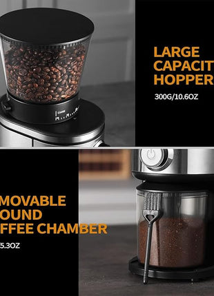 Burr Coffee Grinder, Electric Conical Coffee Bean Grinder With 30 Adjustable Grind Settings For 2-12 Cups, Sliver & Black
