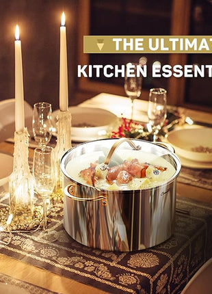 8 Quart Stock Pot, 3 Ply Whole Clad Stainless Steel Stock Pot, 8 QT Cooking Pot with Lid, Induction Pot for Cooking, 18/10 Stainless Steel Cookware Stockpots Oven, Gas and Dishwasher Safe