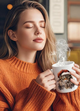 Caliamary Heat Changing Mug, Funny Cat Heat Changing Ceramic Coffee Mug, 11 oz Heat Sensitive Color Changing Coffee Mug Cup, Cute Xmas Gift Mug for Women Men Kids… (Brown cat)