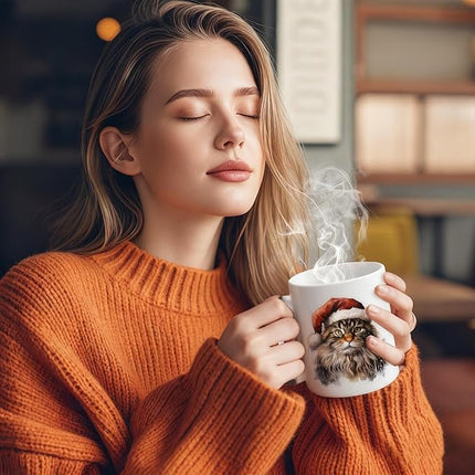 Caliamary Heat Changing Mug, Funny Cat Heat Changing Ceramic Coffee Mug, 11 oz Heat Sensitive Color Changing Coffee Mug Cup, Cute Xmas Gift Mug for Women Men Kids… (Brown cat)