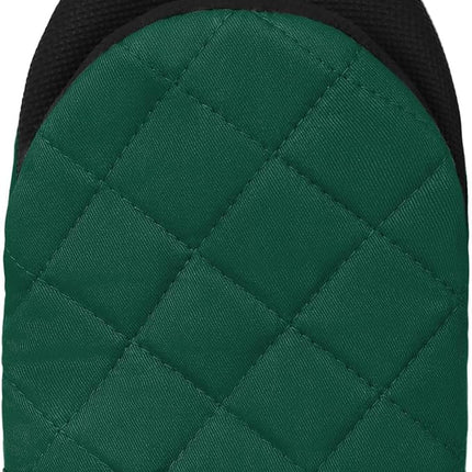 1 Pair Short Oven Mitts, Heat Resistant Silicone Kitchen Mini Oven Mitts for 500 Degrees, Non-Slip Grip Surfaces and Hanging Loop Gloves, Baking Grilling Barbecue Microwave Machine Washable