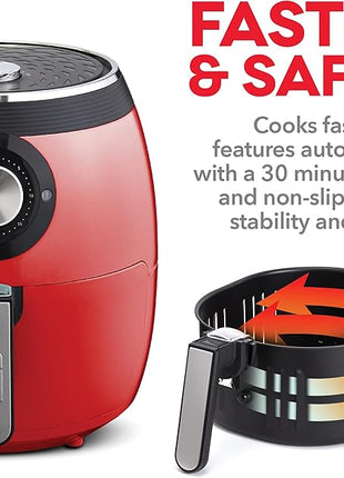 Dash Deluxe Electric Air Fryer + Oven Cooker with Temperature Control, Non-stick Fry Basket, Recipe Guide + Auto Shut off Feature, 1700-Watt, 6 Quart - Red