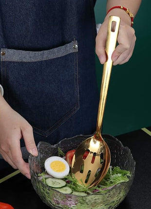 Berglander Gold Cooking Spoon, Stainless Steel Slotted Serving Spoon Titanium Gold Plating, Kitchen Basting Spoon For Cooking, Dishwasher Safe, Easy to Clean