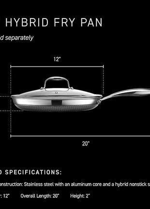 HexClad Hybrid Nonstick 12-Inch Frying Pan, Stay-Cool Handle, Dishwasher-Friendly, Oven-Safe Up to 900°F, Induction Ready, Compatible with All Cooktops