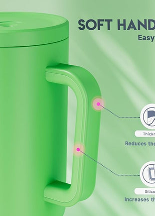 Meoky 40 oz Tumbler with Handle and Straw: Stainless Steel Insulated Tumbler with Lid and Straw - 100% Leak Proof Tumbler for Car Cup Holders - Travelers Commuters Workers, Green