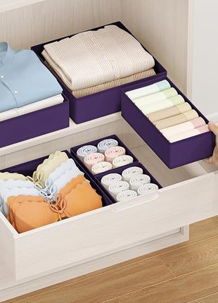 DIMJ Drawer Organizer Clothes, 12 Pack Dresser Organizer, Foldable Closet Organizers and Storage, Fabric Dresser Bins, Drawer Dividers for Nursery, Baby Clothes, Underwears, Sock (Purple)