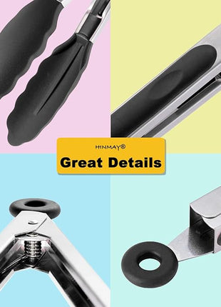 Serving Tongs 9-Inch Cooking Tongs with Silicone Tips, Set of 3 (Black)