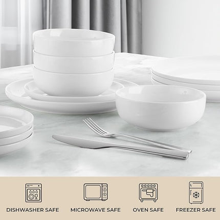 Zulay Kitchen Nova Porcelain Dinnerware Set, Service For 6 - Chip & Scratch Resistant White Plates And Bowls Sets - Microwave & Dishwasher Safe - White