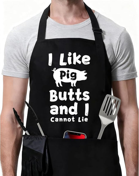 ZOORON Funny Black Chef Aprons for Men Adjustable BBQ Grill Kitchen Cooking Aprons with Pockets, Grill Accessories