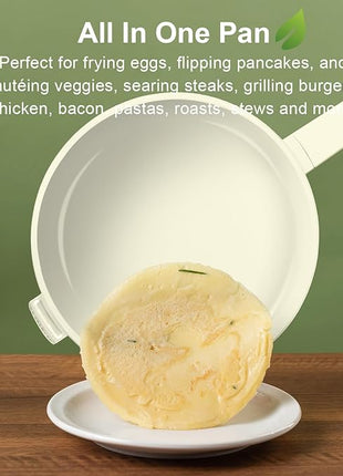 COOKLOVER Nonstick Ceramic Fry Pan, Non-Toxic, PTFE&PFOA Free, Induction Compatible Egg Skillet Frying Pan with Heat Resistant Handle, 9.5 Inch – Cream White