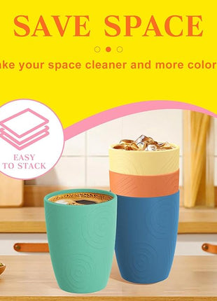 Homienly Wheat Straw Cups Alternative to Plastic Cups Set of 4 Premium Drinking Glasses - 12 OZ, Unbreakable Drinking Cups, Dishwasher & Microwave Safe Tumbler Cups for Kitchen, Kids, Picnic - Multi